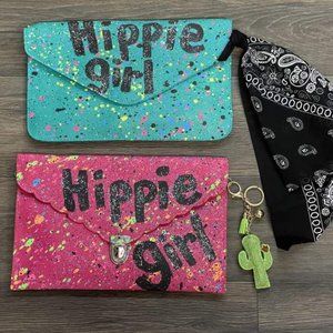 Hippie Girl Paint Splatter Wristlet
